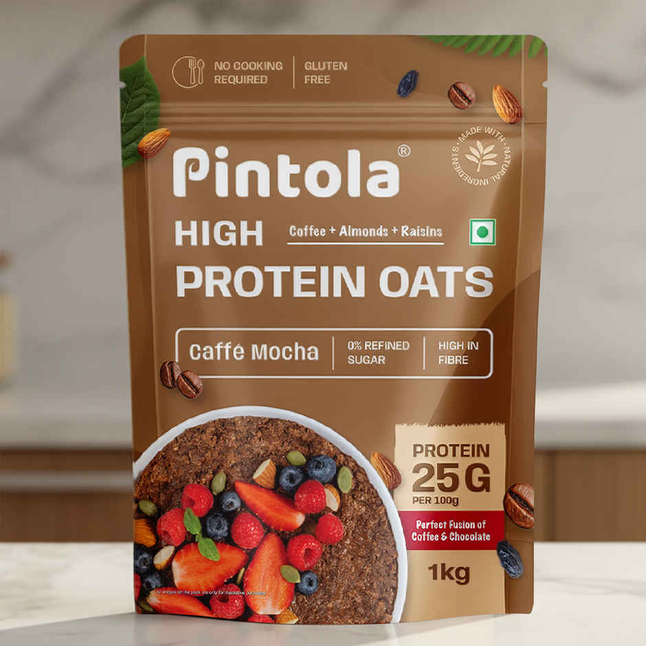 Pintola 25G High Protein Oats | Caffe Mocha - No Refined Sugar - With Almonds & Raisins