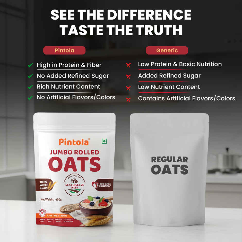 Pintola Oats Pure Jumbo Rolled Oats, Wholegrain, Gluten Free, High Fibre & Protein, Nutritious