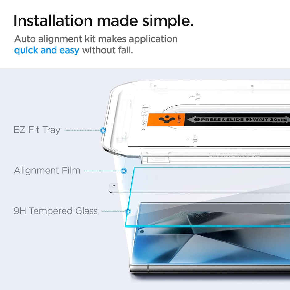 Spigen Ez Fit Tempered Glass Screen Protector Guard For Samsung Galaxy S24 Ultra Smartphone (2 Pack)