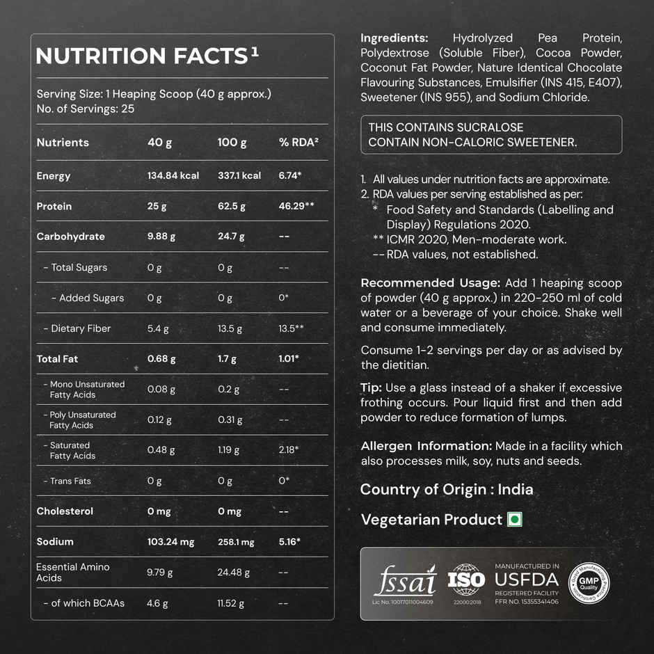 Nutrabay Gold Pea Protein Powder 25g Pea Protein 46g BCAA Rich Chocolate Creme