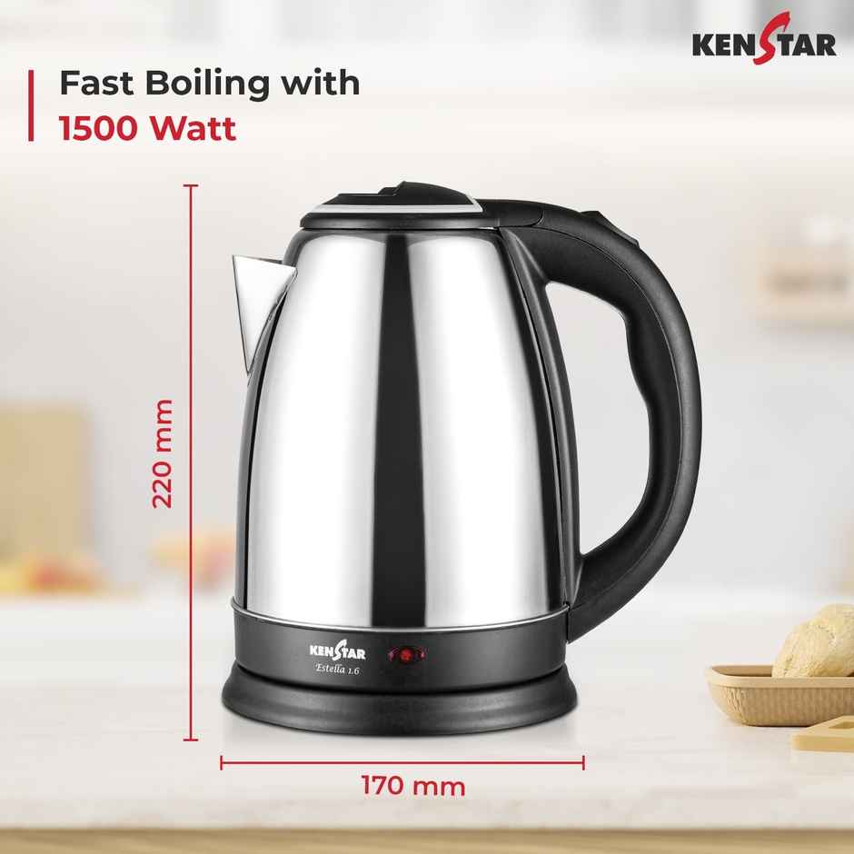 Kenstar Estella Electric Kettle | 1.6 L Capacity | 1350 W | Stainless Steel Body | Silver