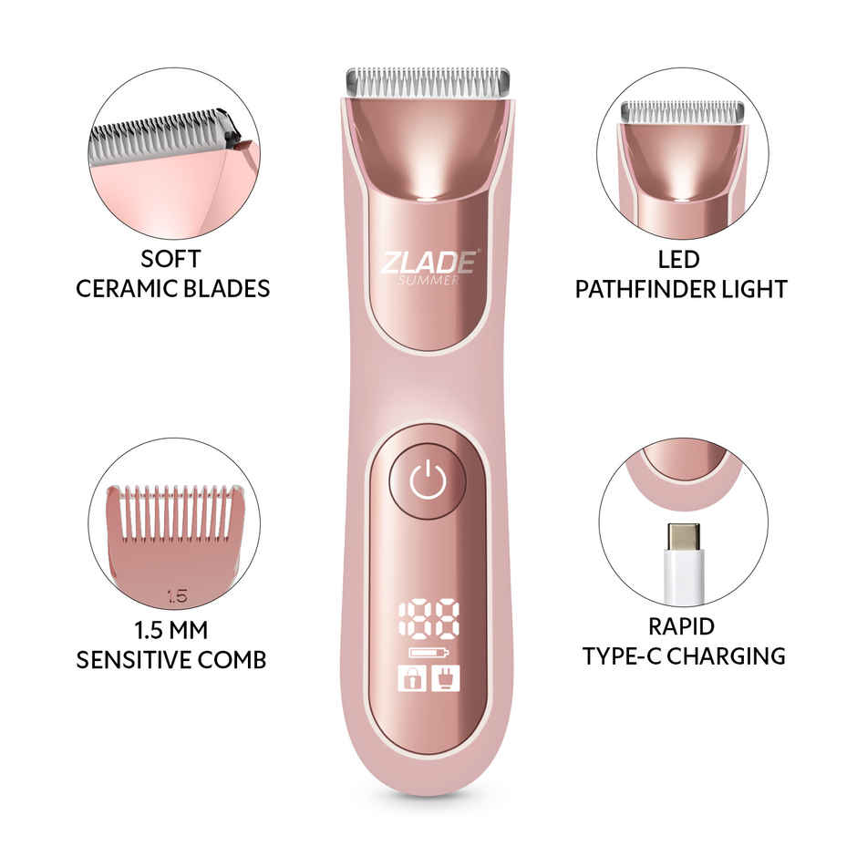 Zlade Summer Pro Intimate Body Trimmer for Women|Soft Ceramic Blades|Waterproof|Digital Display