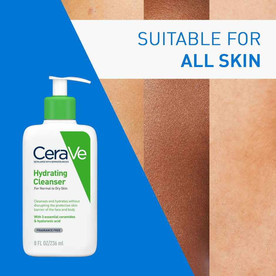 CeraVe Hydrating Cleanser Non-Foaming Face Wash For Dry Skin With Ceramides & Hyaluronic Acid