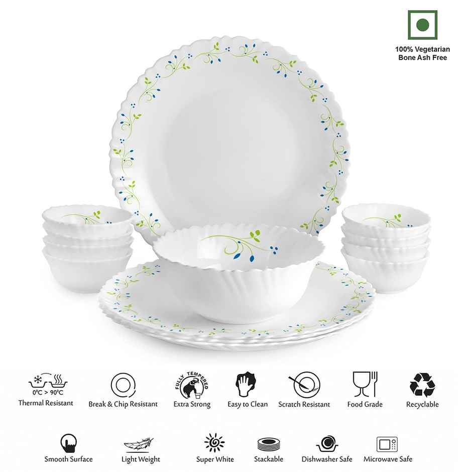 Cello Opalware Dazzle Series Tropical Lagoon Dinner Set | | Set Of 13, White