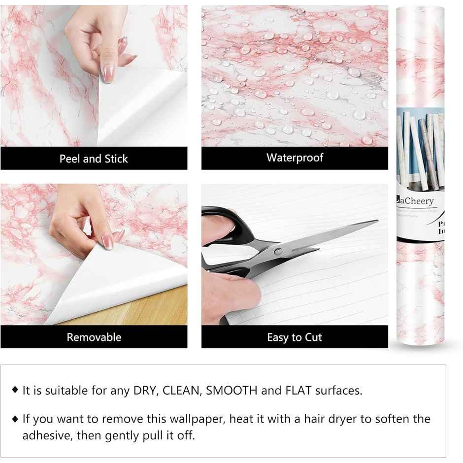 Perpetual Marble Stickers | DIY Peel & Stick Waterproof Wallpaper | 60 x 200Cm | Pink