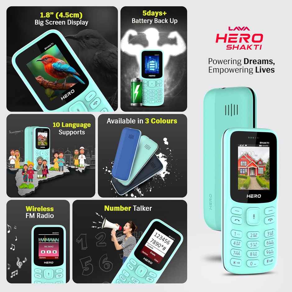 Lava Hero Shakti 2025 Dual Sim Keypad Mobile Phone with Vibration Alert |1.8" Display | Mint Green