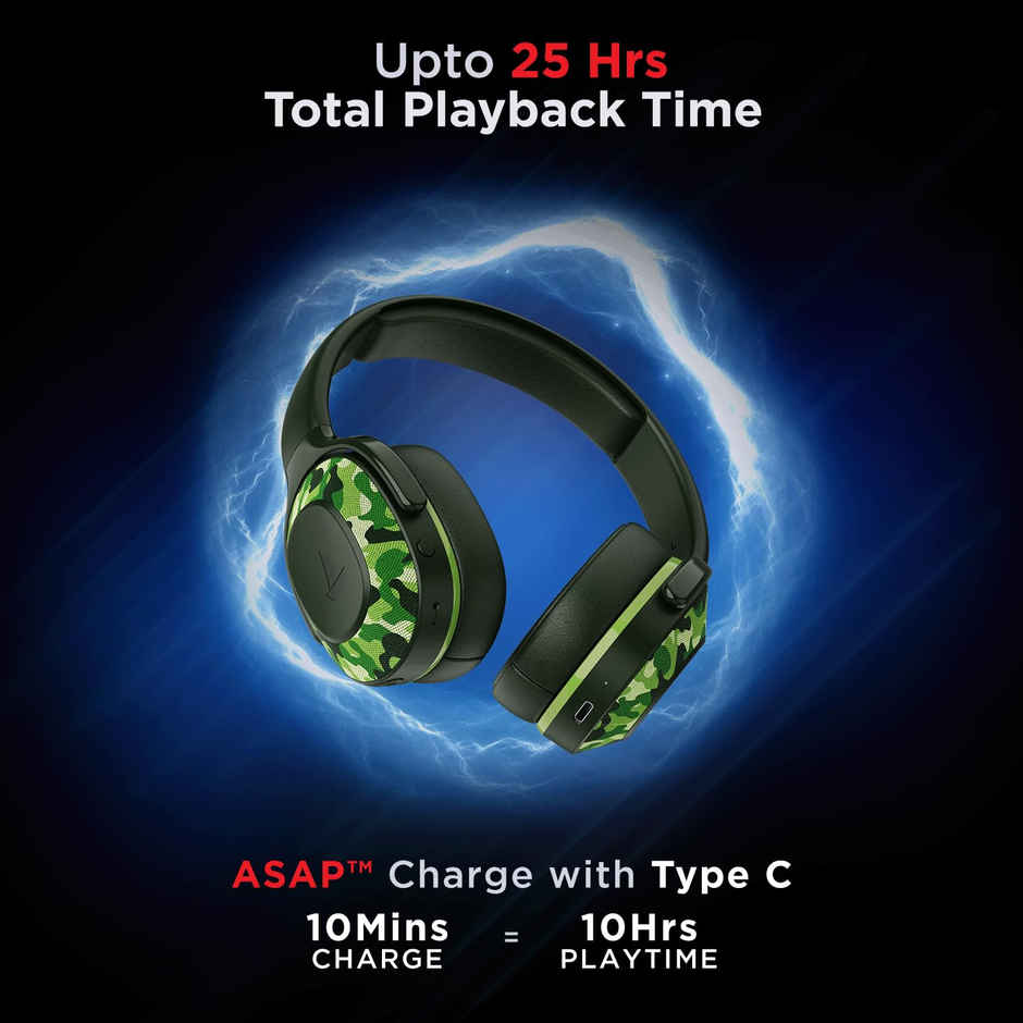 boAt Rockerz 425 Bluetooth Wireless On Ear Headphones Signature Sound, ENx Tech(Army Green)