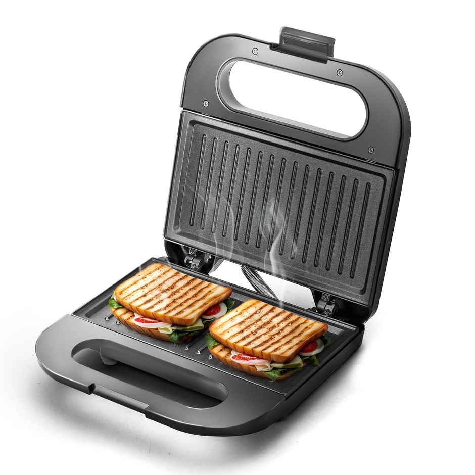 Longway Grilly Pro 850W Grill Sandwich Maker&Toaster,Non-stick Coating Cast Aluminum-Metallic Silver