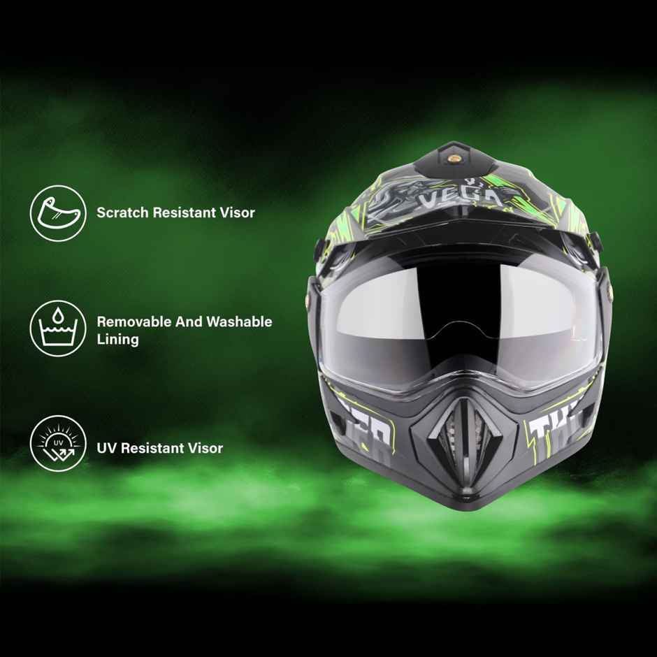 Vega Off Road D/V Thunder Lightweight Full Helmet- Black Green - M