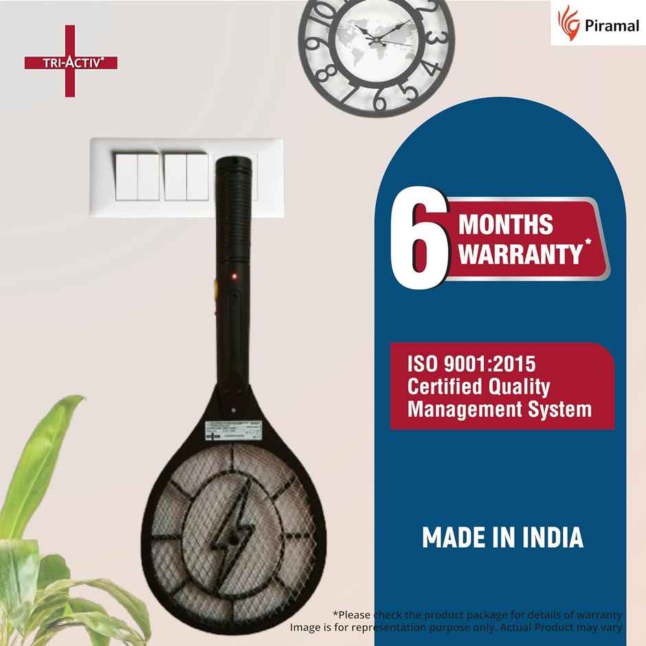 Tri-Activ Piramal Anti Mosquito Racket | Insect Killer & Fly Swatter | Long Lasting Battery | Black