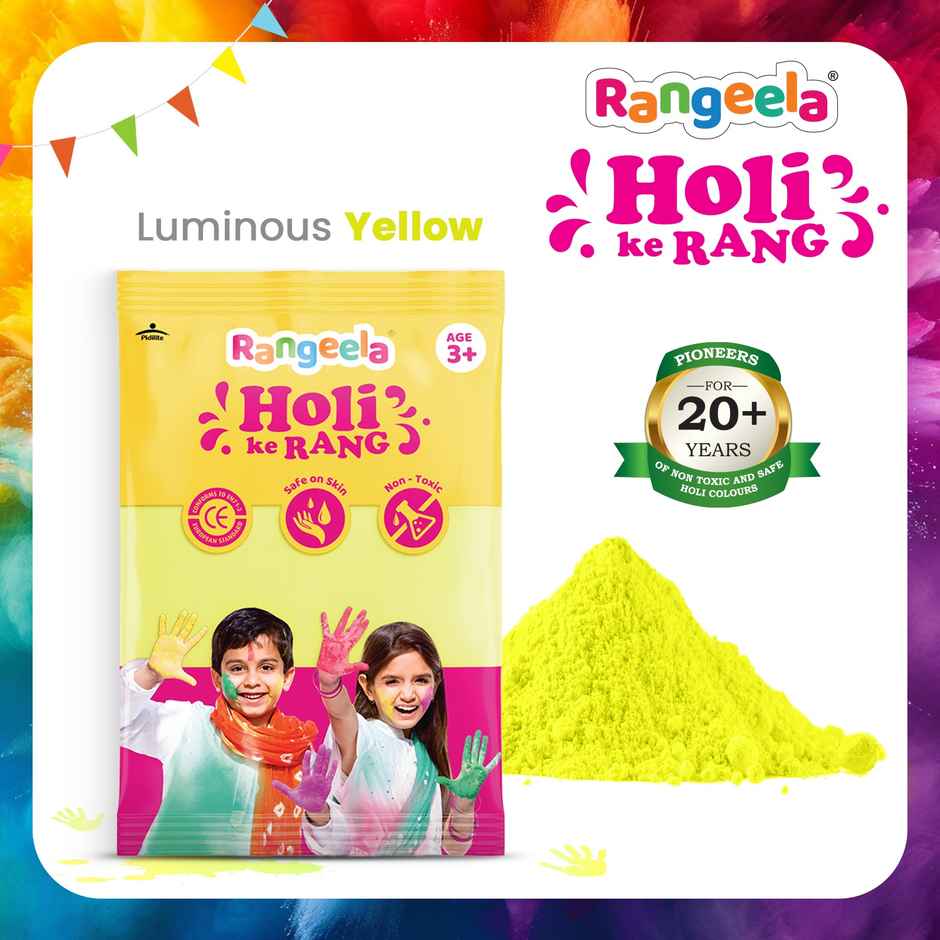 Rangeela Holi Ke Rang Colours Non Toxic | Easily Washable And Safe On Skin | Luminous Yellow