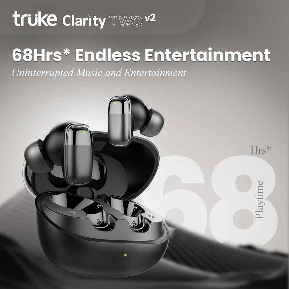 truke Clarity 2 V2 Truly Wireless Bluetooth Earbuds 6Mic Adv.ENC, 68H Battery - Metal Black