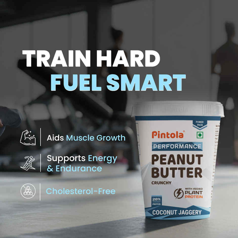 Pintola Coconut Jaggery Performance Series Peanut Butter (Crunchy) VEGan Protein 28% Protein