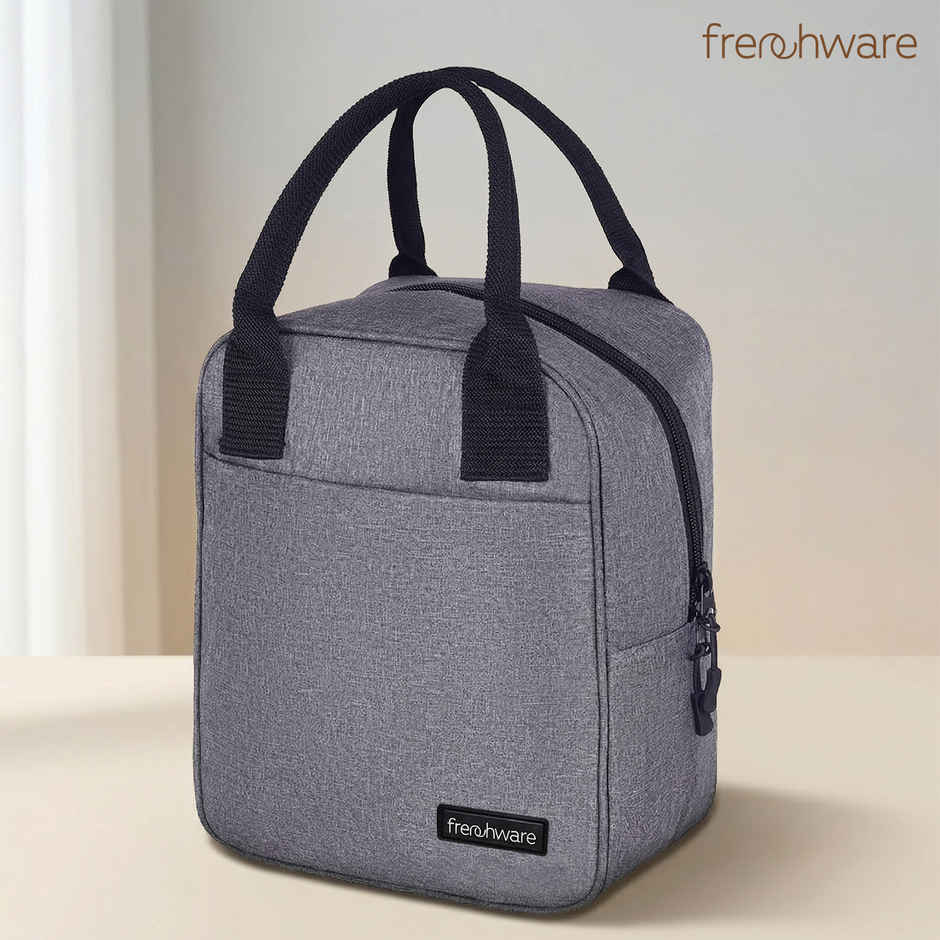 Frenchware Insulated Nylon Lunch Bag, Office Tiffin Bag | 7 L, 15 kg capacity - Grey