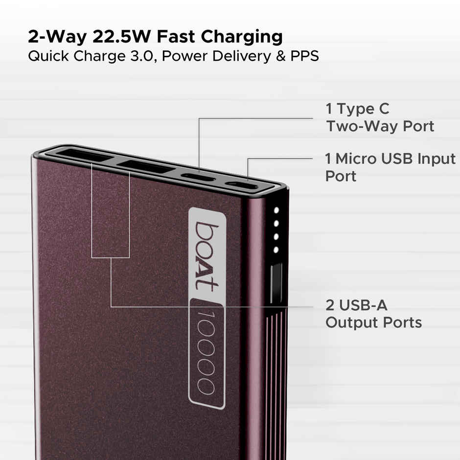 boAt 10000 mAh Power Bank w/ 22.5W Fast Charging & Smart IC Protection - PB300 (Burgundy)