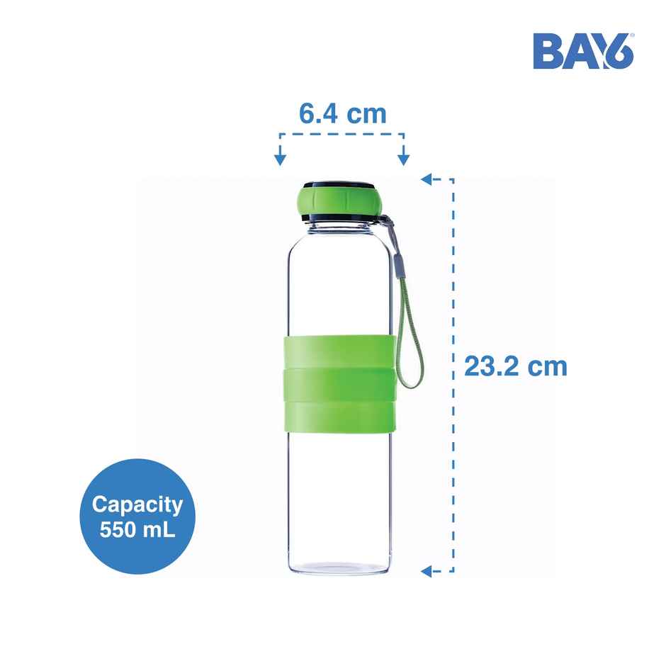 BAY6 Premium Imported Borosilicate Glass Bottle with Silicone Sleeves | 550 ml