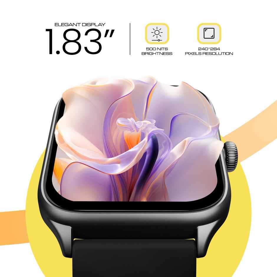 Cellecor FLEX 1.83" BT Calling | 500 NITS | SPo2 | HR | Split Screen Smartwatch | Black