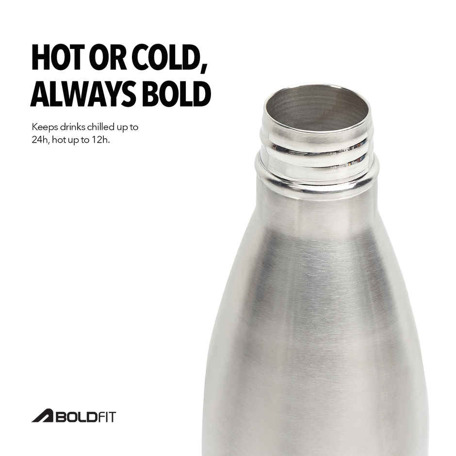 Boldfit Silver Thermosteel Water Bottle | Hot & Cold Flask for Office, Home & Travel | 1 L