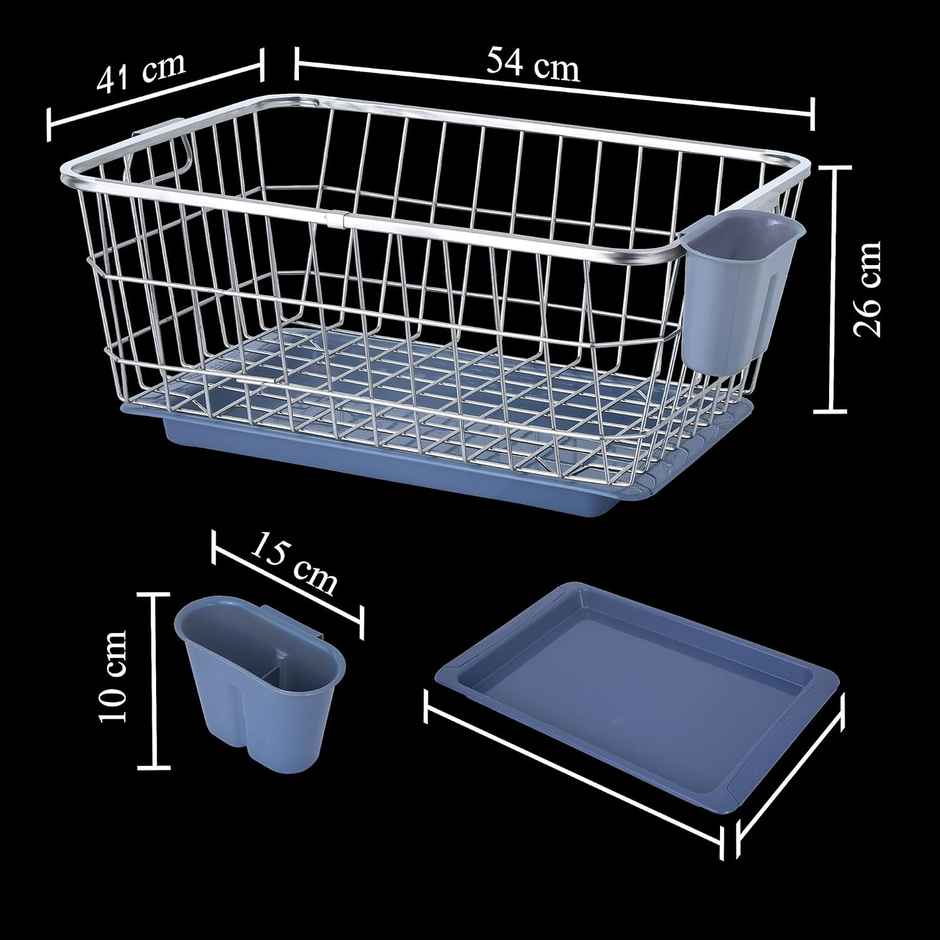 Capsicum Stainless Steel Dish Drainer | After Wash Utensils Basket (Dish Rack With Tray)