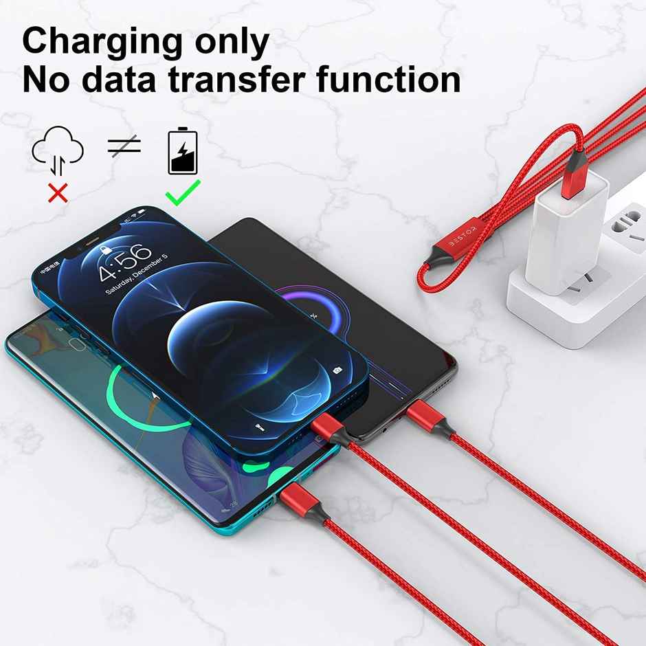 Bestor Multi Charging Cable 3 in 1 Nylon Braided Multiple USB Fast Charging Cable for Android, iOS and Type C Devices USB Port Connectors Compatible Smart Phones & Tablets - Red