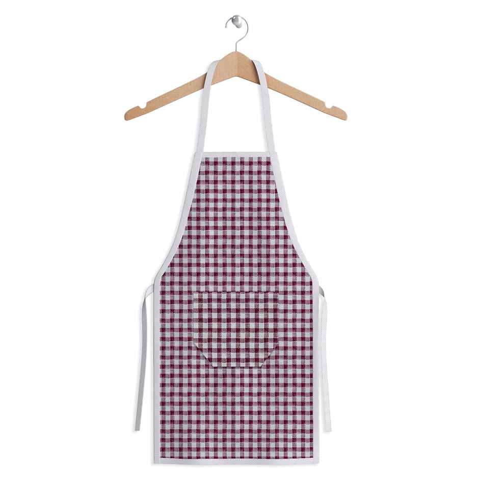Kuber Industries Cotton Front Pocket Kitchen Check New Apron|Apron for Restaurent|Maroon