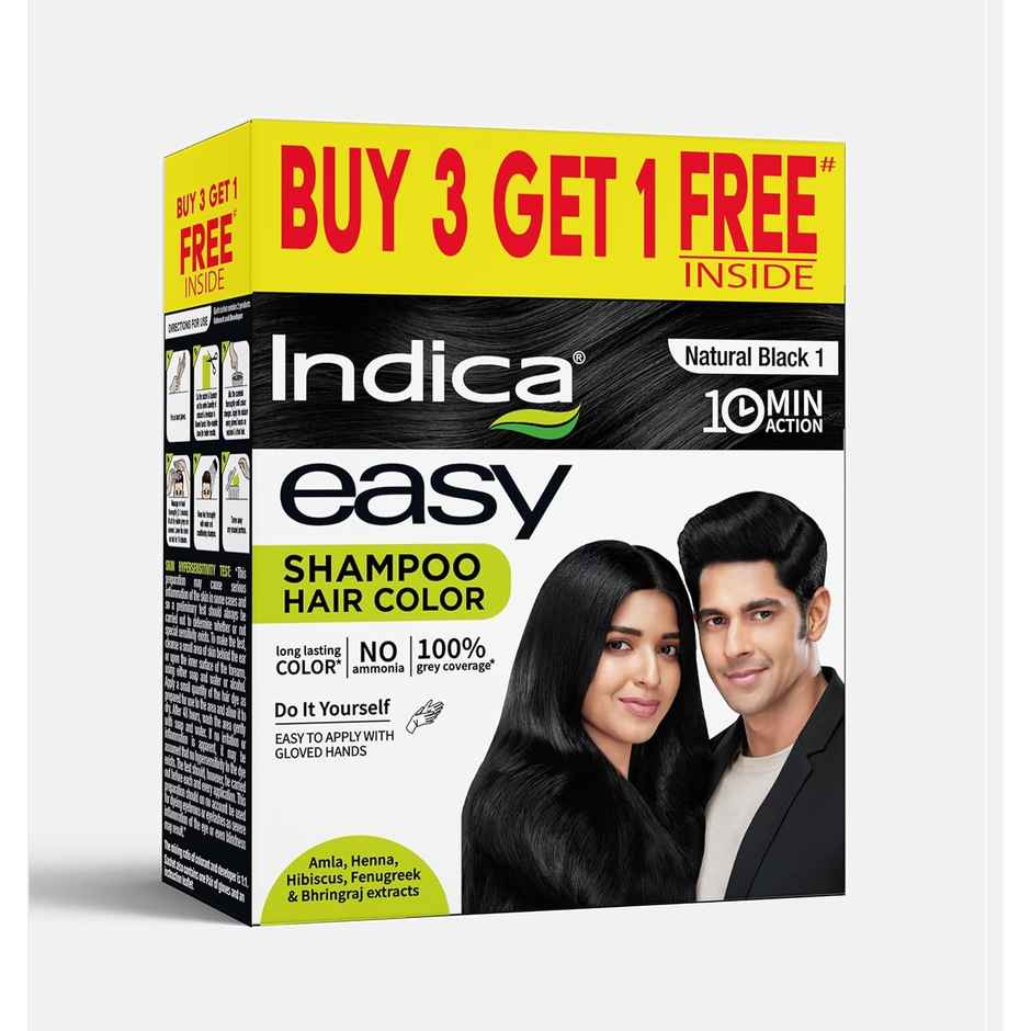 Indica Easy Do-It-Yourself 10 Minutes Hair Color Shampoo Natural Black