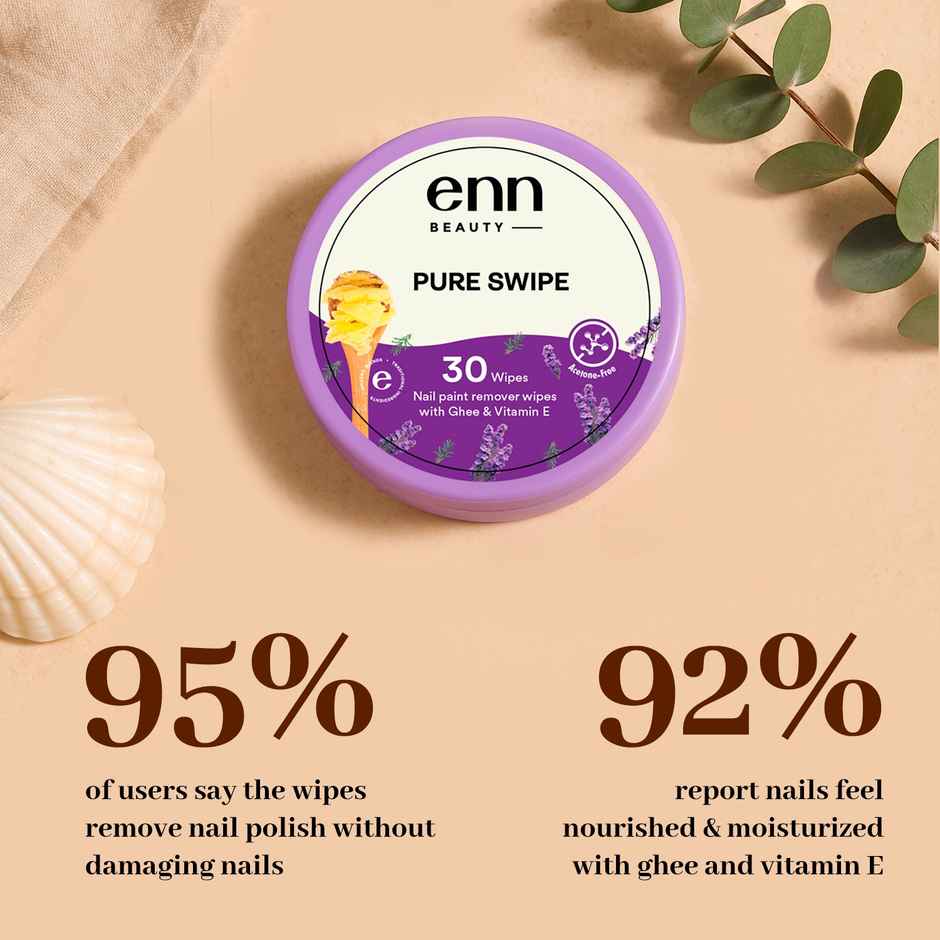 Enn Beauty Pureswipe Nail Remover Wipes Acetone-Free, Ghee & Vitamin E Enriched, Biodegradable