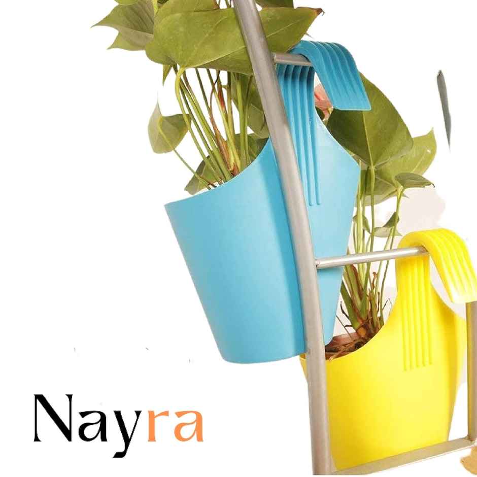 Nayra Plastic Railing Hanging Hook Pot Blue Color Indoor and Outdoor Hook Pots | Set of 5