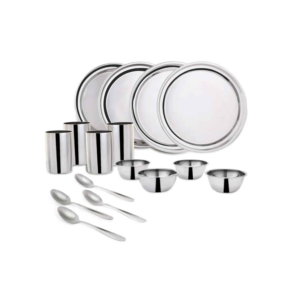 Wonderchef Venice Stainless Steel Dinner Set of 12 Pcs | Plates | Glasses | Bowls | Spoons