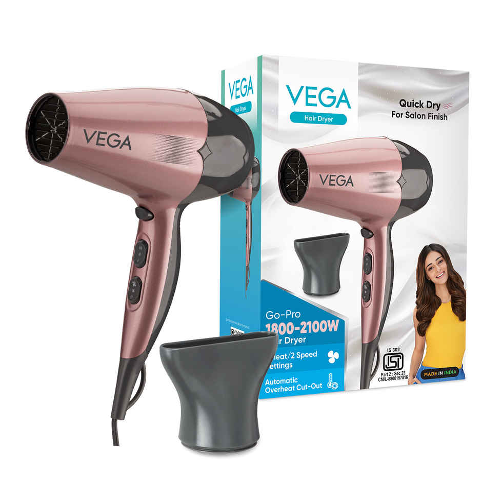 Vega Go Pro 2100W Professional Hair Dryer with 2 Speed & 3 Temperature Settings (VHDH-25)