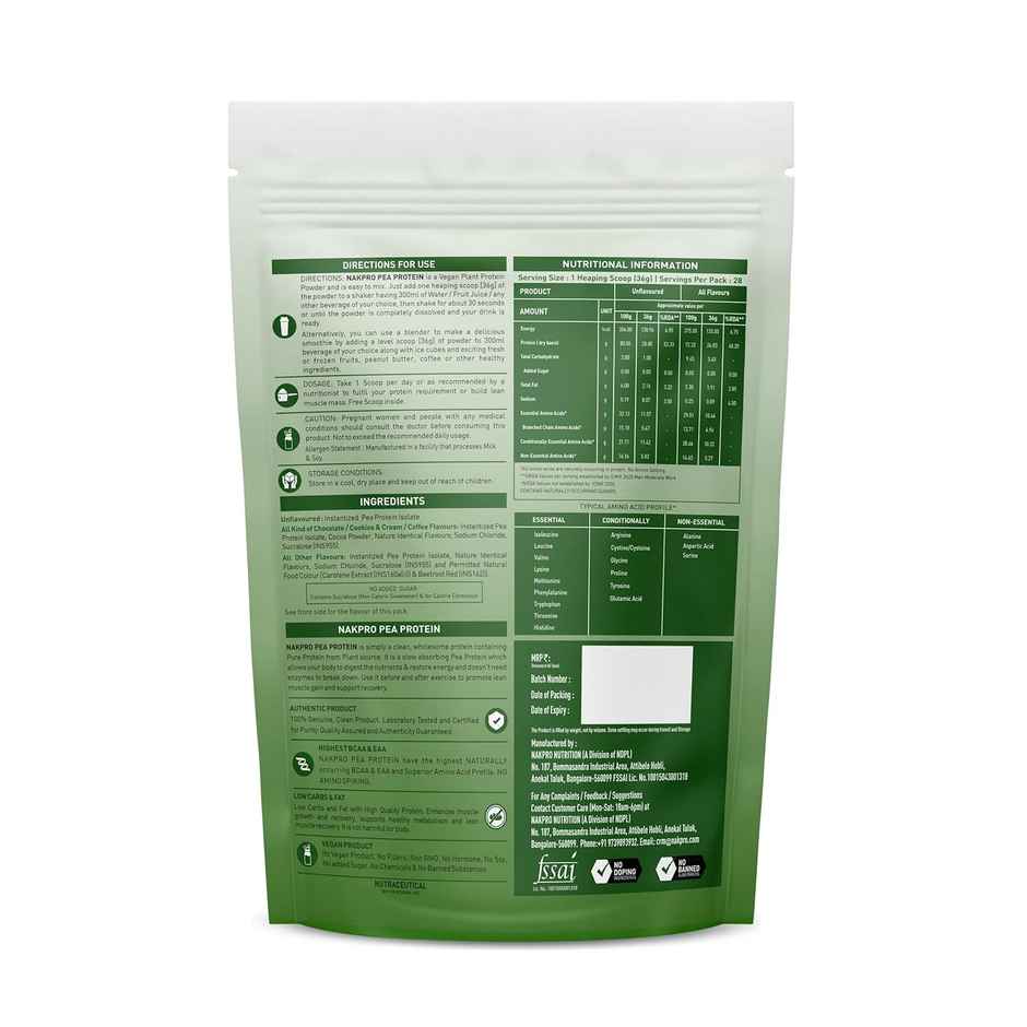 Nakpro Pea Protein Isolate Mango - 26G Protein 4.9G Bcaa