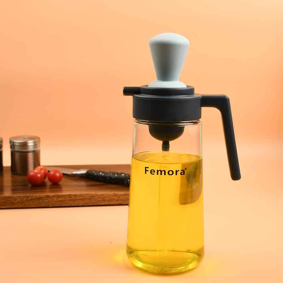 Femora Glass Oil Dispenser Bottle With Silicone Brush & Dropper 550 ml - Multicolor