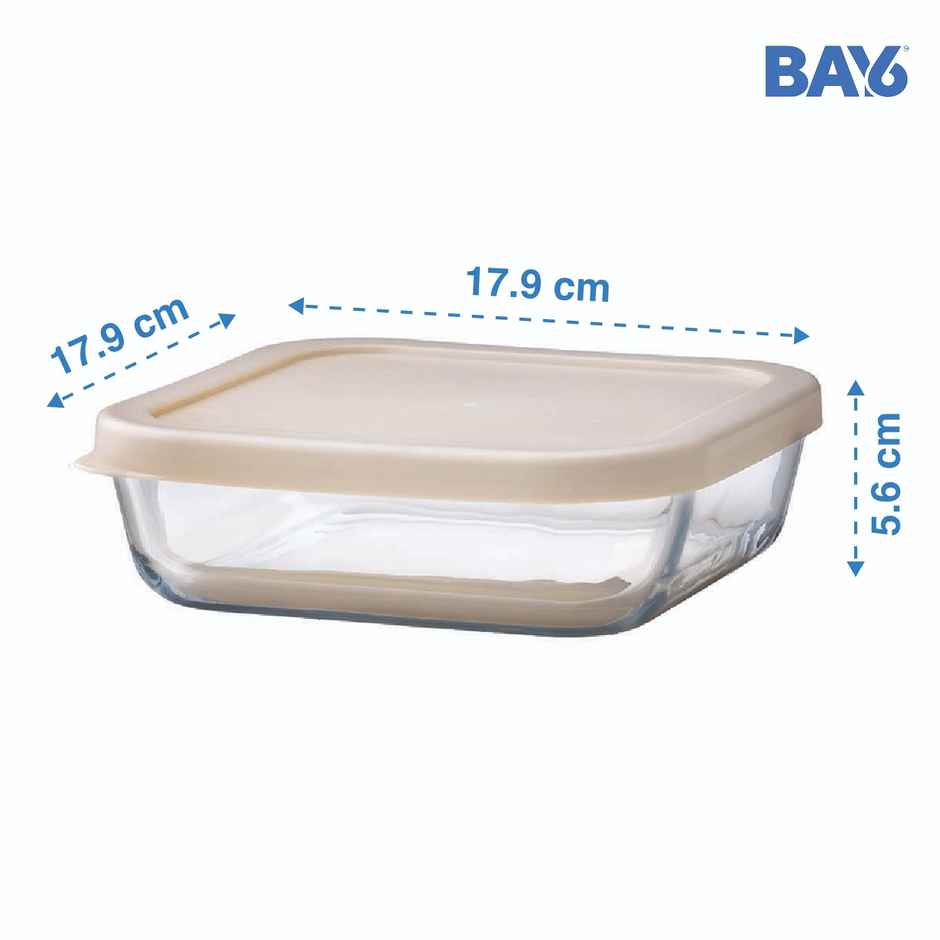 BAY6 Premium Imported Borosilicate Glass Container with Lid - 1170 ml - Beige