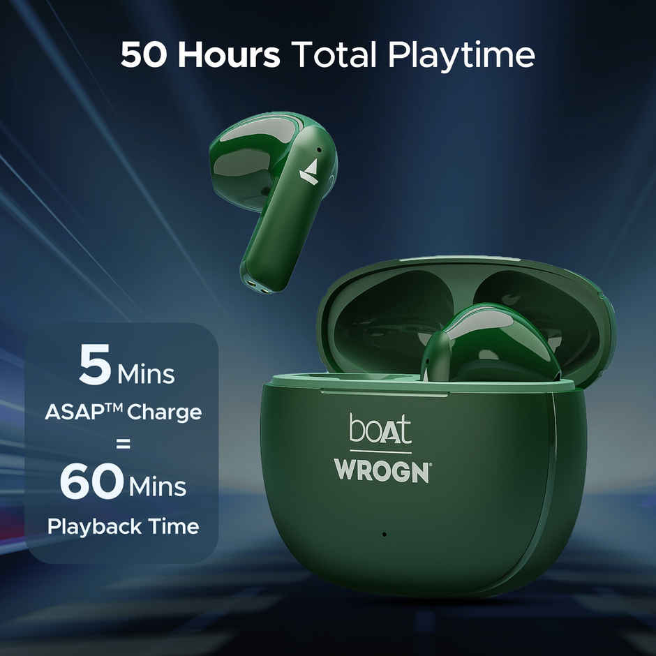 boAt Airdopes 118 TWS Earbuds W/ 50 Hrs Playback, Quad Mics Enx Tech & Beast Mode (Emerald Green)