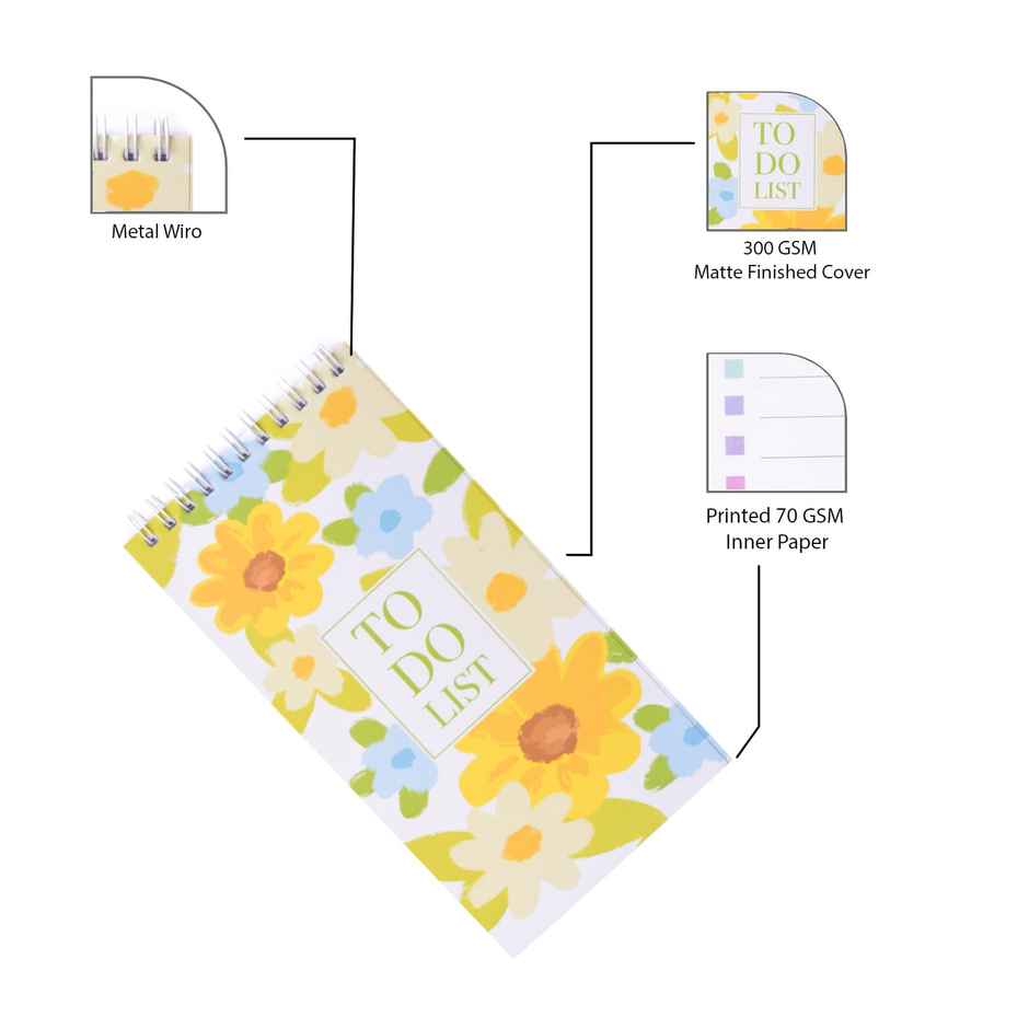 Papboo To-Do List With 80 Planing Pages 4*8 Inches, 70 Gsm Paper - Floral
