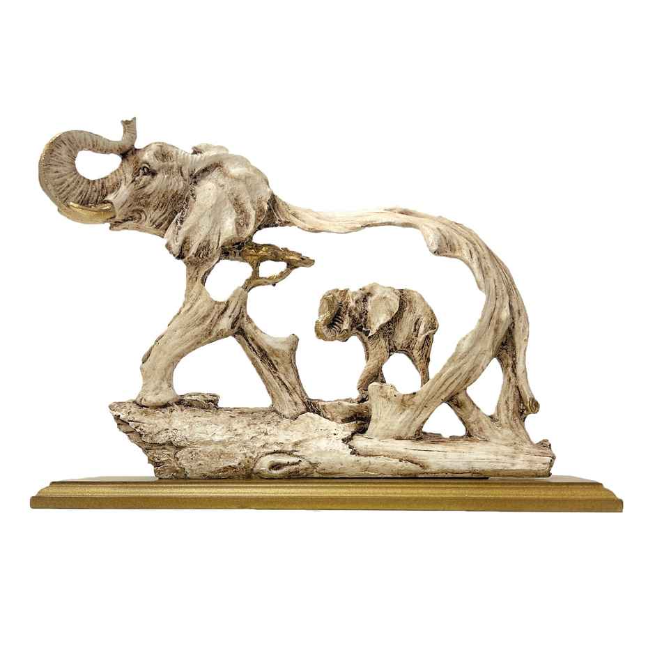 Tied Ribbons Handcrafted Elephant Statue With Baby Elephant Animal Figurines