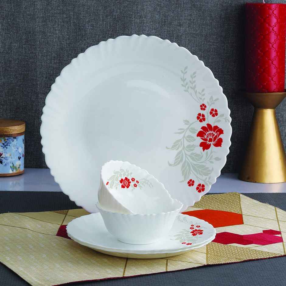 Cello Opalware Dazzle Series Scarlet Bliss Dinner Set, 18 Units