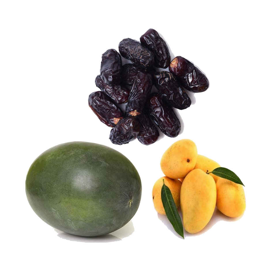Mango Badami (Amba)(3pc), Watermelon Kiran(1pc) & Khari Foods Kalmi Dates(250gms) Combo