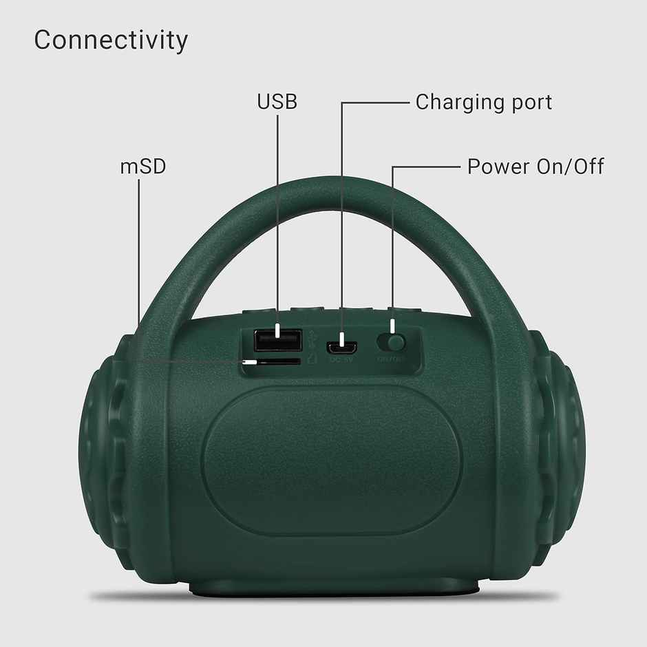 Zebronics County 3W BT Speaker with Carry Handle, USB, SD Card, AUX, FM & Call Function - Green