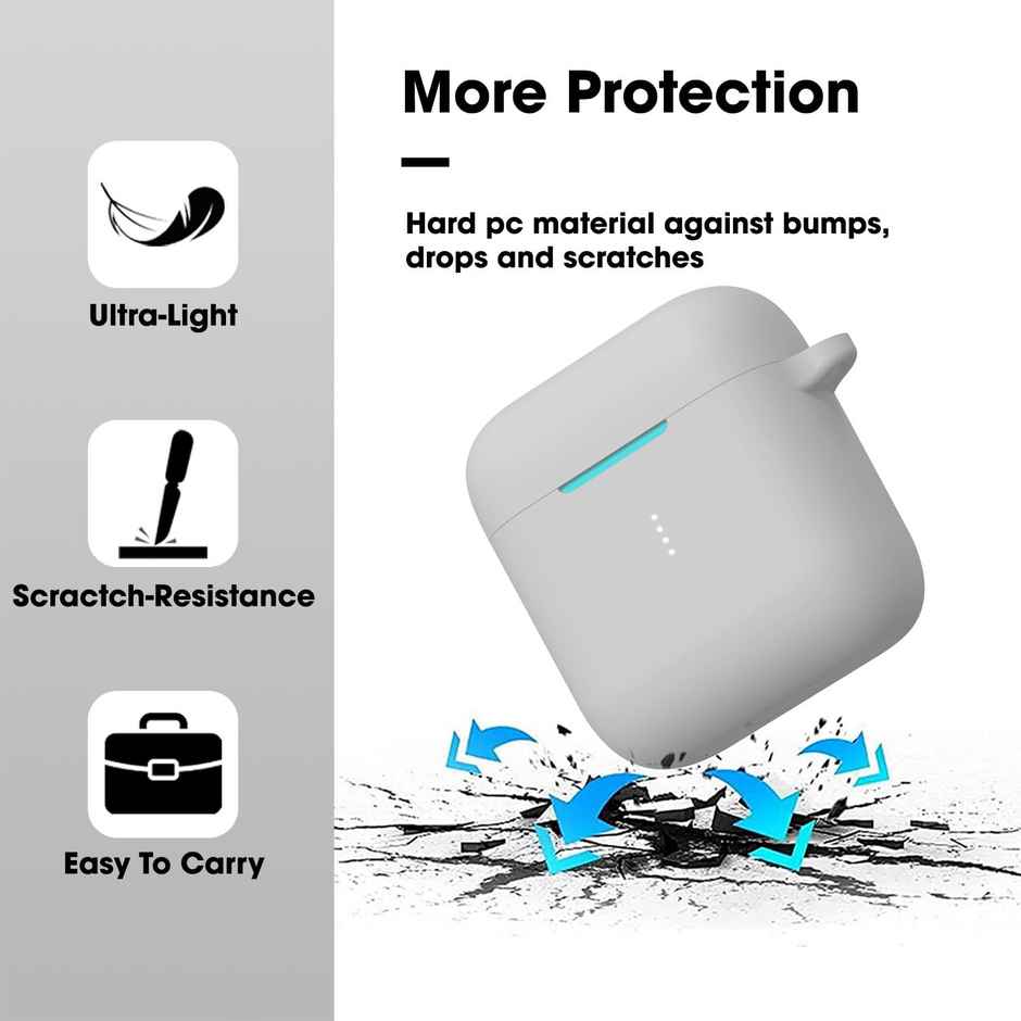 Sounce Silicone Case Cover for Boat Airdopes 141 | Shockproof Protective Cover with Keychain,Grey