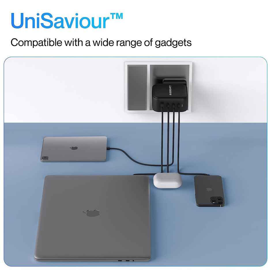 Ambrane 100W Charger Adapter | 4 Ports - 3 Type C & 1 Usb - Black