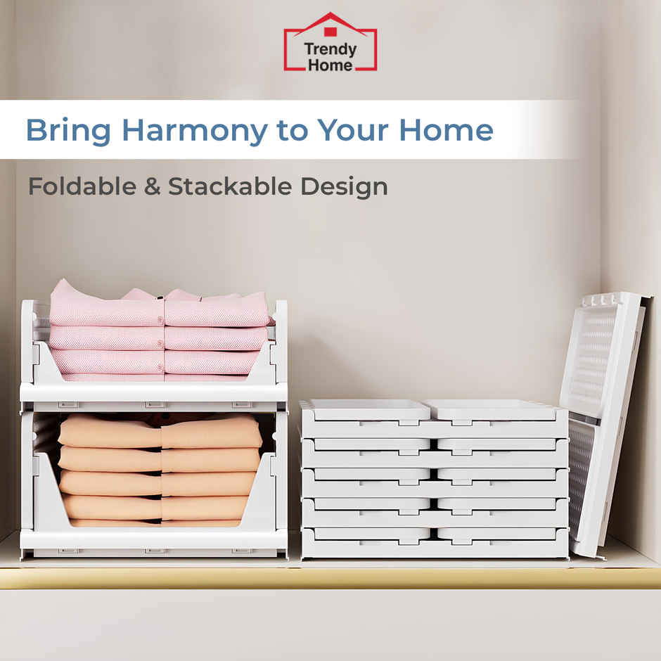 Senego by Trendy Home Folding Wardrobe Clothes Organizer - Pack of 4, Stackable (White)