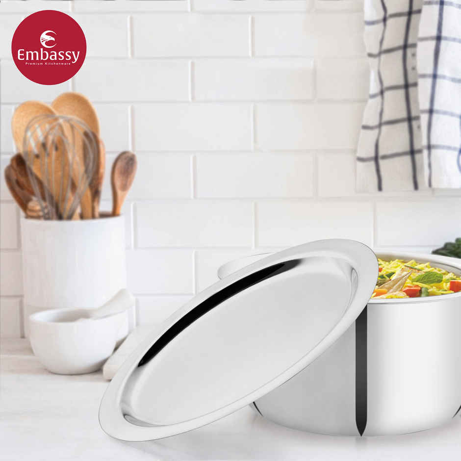 Embassy Utensils Lids / Tope Cover, Set Of 8 (12.4, 14.2, 15.2, 17.2, 18.4, 20, 21.2, 22.9 Cms), Ss