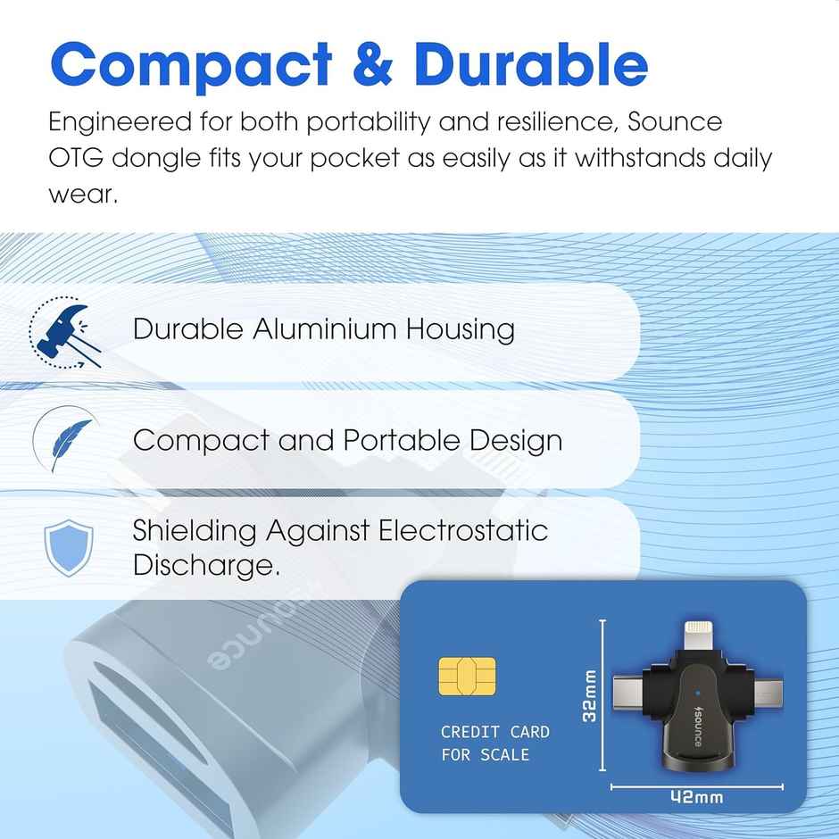 Sounce 4-In-1 OTG Adapter Converter with Lightning | Type C | Micro USB, Silver