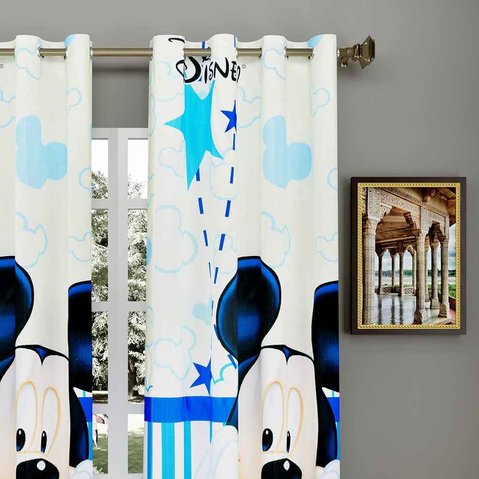 Kuber Industries Disney Mickey 7 Feet Door Curtain for Living Room | Bedroom | 8 Eyelet (Cream)