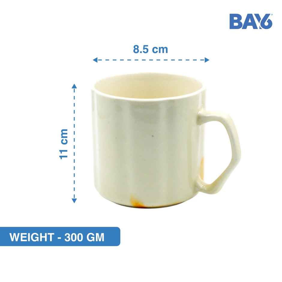 BAY6 Stoneware Italian Milk & Coffee Mug - White & Orange - 250 ml