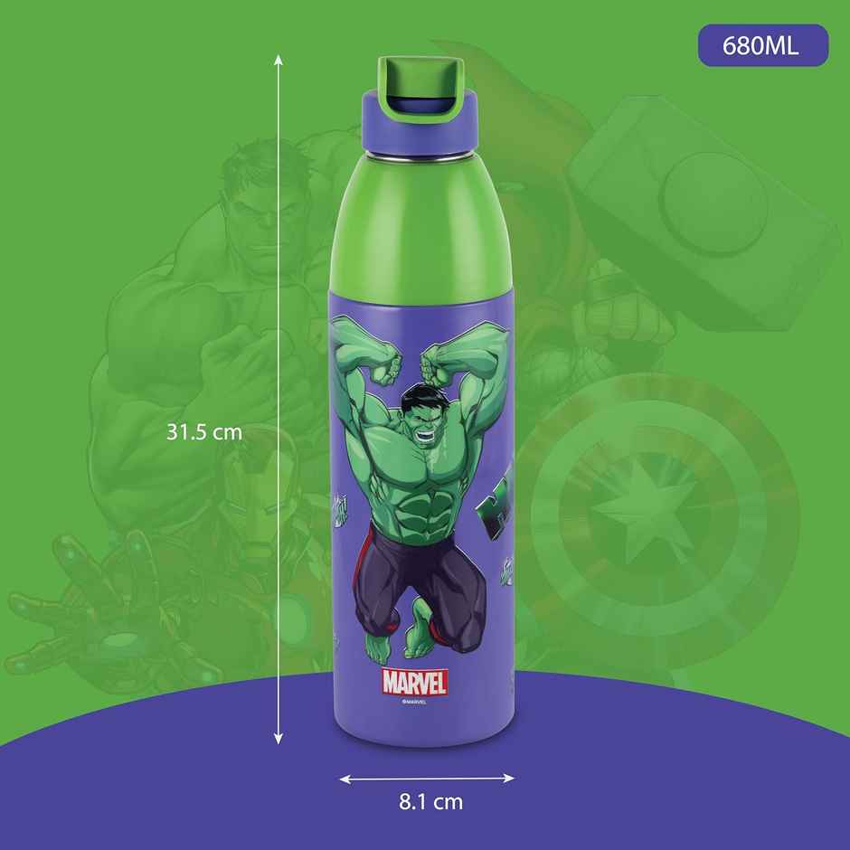 CELLO Kidzbee Uranus 600 Hulk Smash Water Bottle 540ml, Purple | Leakproof Flip Cap Bottle