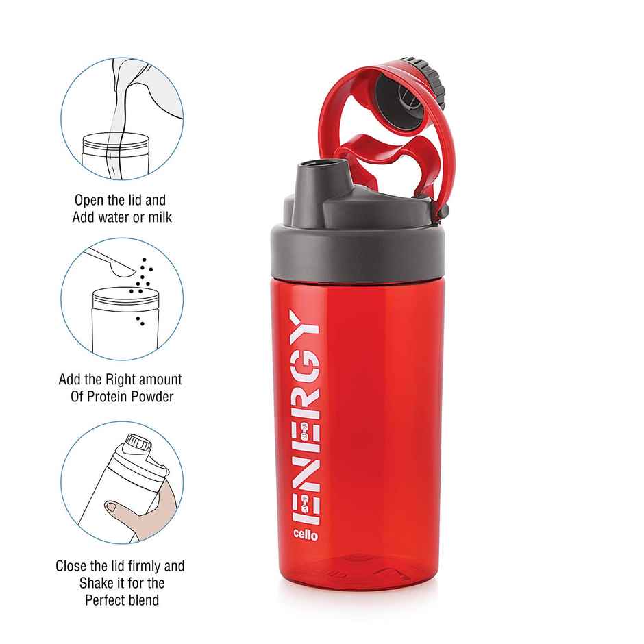 Cello Energy Plastic Protein Shake Bottle | Flip Top | Colour May Vary