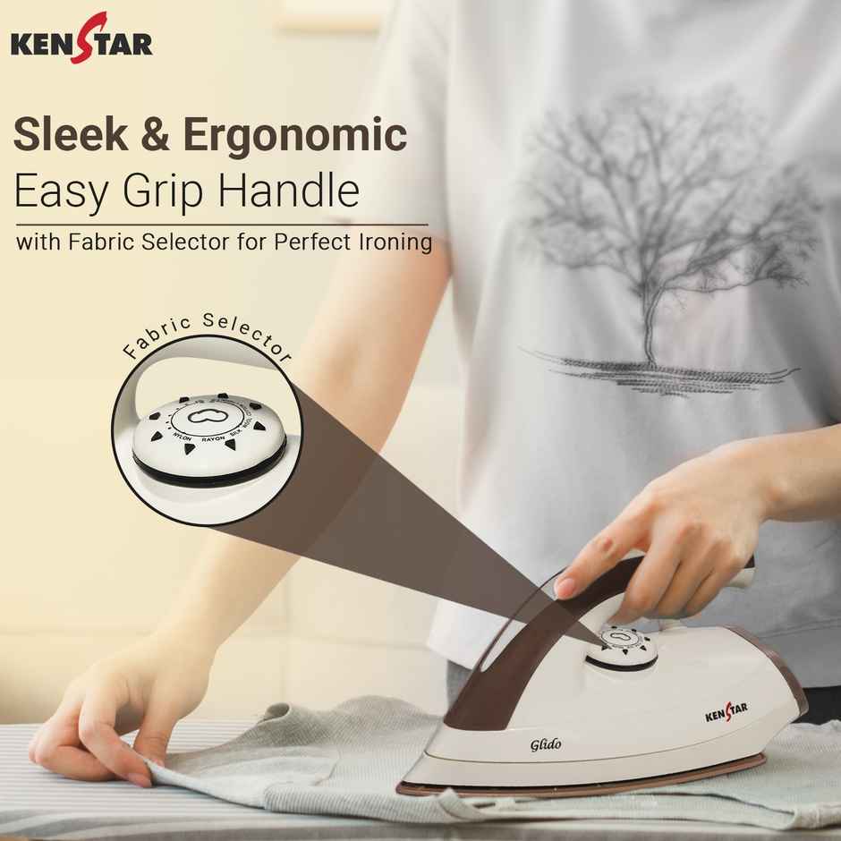 Kenstar Glido 1000 W Dry Iron Quick Heat Up, Anti Bacterial Dual Coated Soleplate-Ivory & Brown