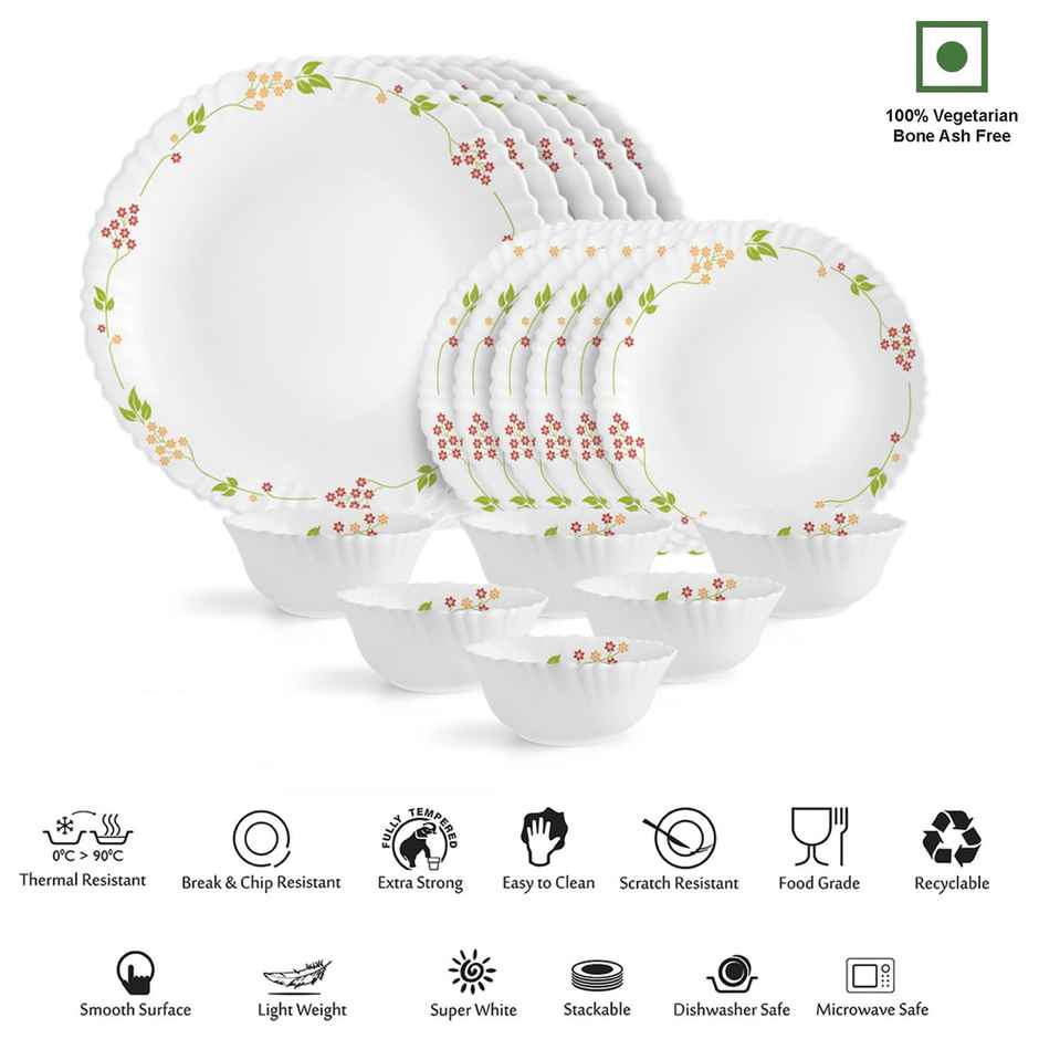 Cello Opalware Dazzle Series Secret Garden Dinner Set, 18 Units